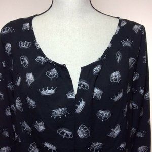 Thakoon Womens Peasant Top Size Large Black Crown Pattern Long Sleeves